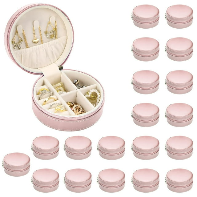 20Pcs Organizadora de Joyero de Viaje, Alhajeros Joyeria de Pu para Mujer, Portátil Mini Alhajeros para para Aretes, Anillos, Collares, lápiz Labial (20, Rosa)