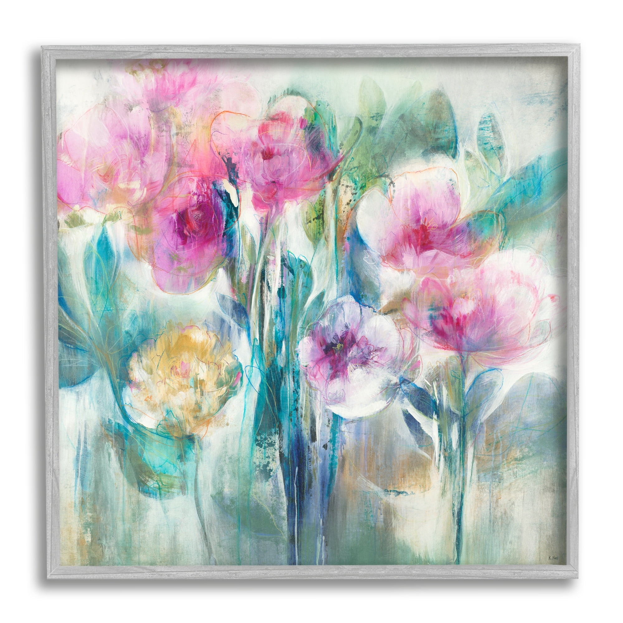 Stupell Industries Delicate Rainy Flowers Pink Peonies Painterly Illustration , 17 x 17, Design by Third and Wall