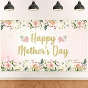 Happy Mother's Day Backdrop - Pink Floral Mom's Party Decor, Thanks Mom Party Decorations, Happy Mother's Day Banner, Best Mom Ever Tea Party Decorations 6x4ft