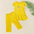 thumbnail image 5 of Einccm Girls 2 Piece Summer Outfit Set - Floral Print Short Sleeve A-Line Top and Elastic Waist Capri Pants with Bows - Casual Playwear for Toddlers 1-10 Years, 5 of 5