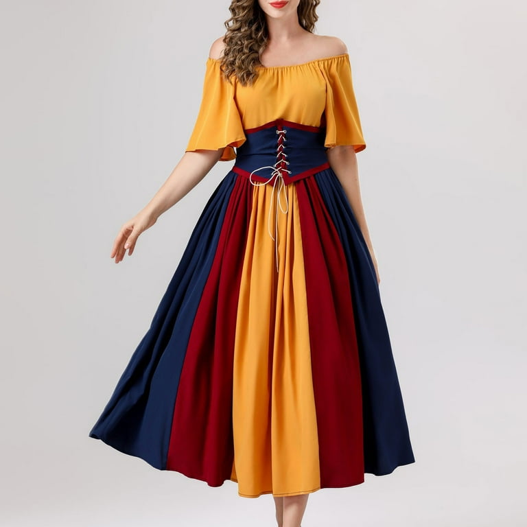 Jacenvly New Christmas Dresses Women Medieval Renaissance Short Sleeved  Dress Women Halloween Dresses Orange S - Walmart.com