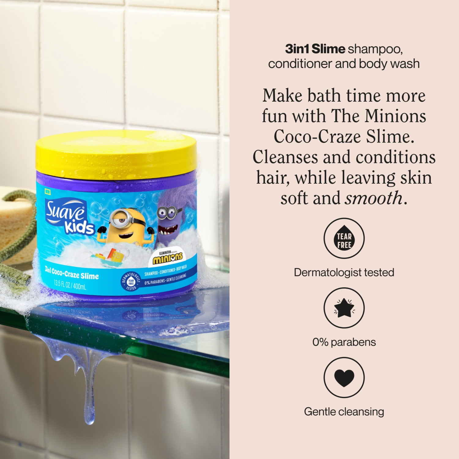 Suave Kids 3-in-1 Shampoo Conditioner & Body Wash, Minions, 28 oz