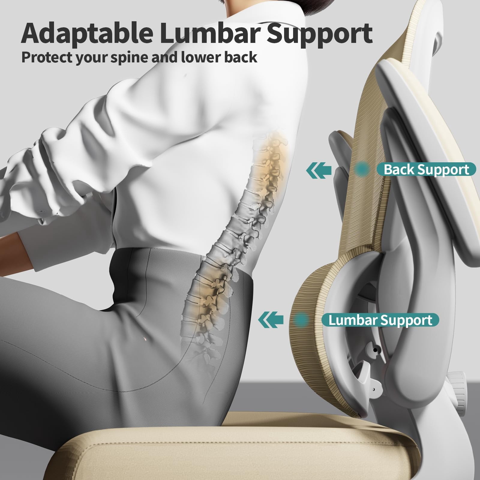Office Chair - Ergonomic Desk Chair with Adjustable Lumbar Support, Mesh Computer Chair, Executive Chairs for Home Office Comfortable Lumbar Support (Black)