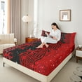 thumbnail image 4 of Feelyou Fashion Bowknot Kids Queen Sheet Sets, Red Zebra Leopard Print Flat Sheet, Dreamy Stars Galaxy Queen Fitted Sheet, Microfiber Bedroom Decor, 4pcs, 4 of 7