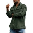 thumbnail image 3 of Wyobmus Mens Long Sleeve Corduroy Shirts Jacket Casual Western Button Down Work Shirts Shackets Fall Fashion Overshirt with Flap Pockets B-Olive Green, 3 of 5