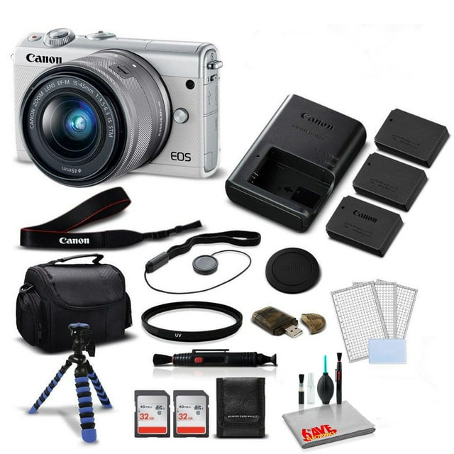 Canon M100 Camera 15-45 Lens (Kit Box)- Kit with Batteries- International Model