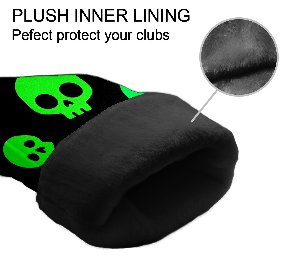 Golf Club Covers, Green Skeleton Premium PU Leather Driver Hybrid Putter Head Covers with Velvet Lining, Waterproof Golf Gifts for Men Women