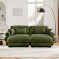 thumbnail image 3 of Oversized Modern Olive Green Velvet Two-Seater Sofa with Ottoman, Round Bolster Armrests, and Decorative Pillows for Reading Room, 3 of 8