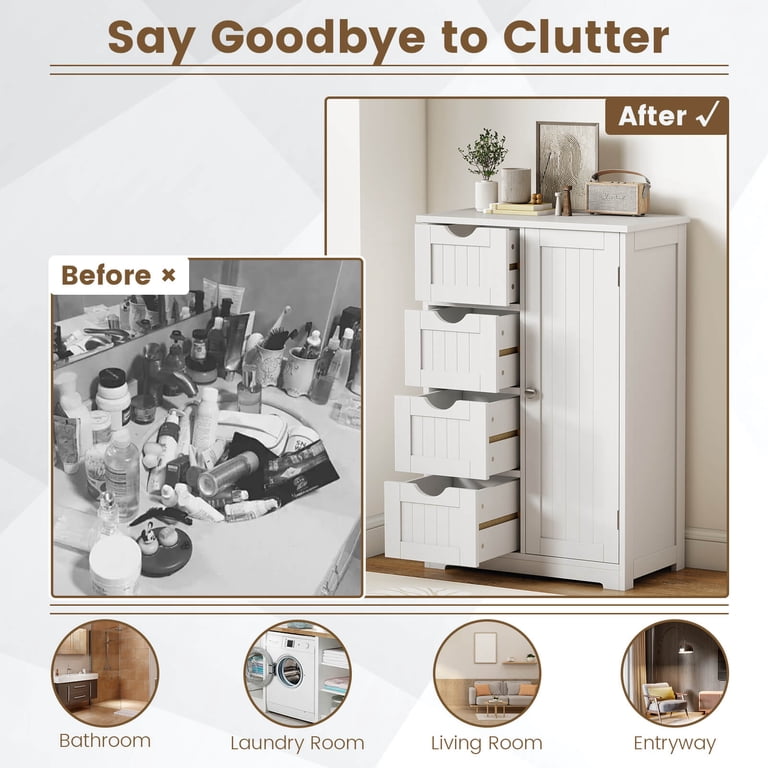 Bathroom Storage Wooden 4 Drawer Cabinet Cupboard 2 Shelves Free