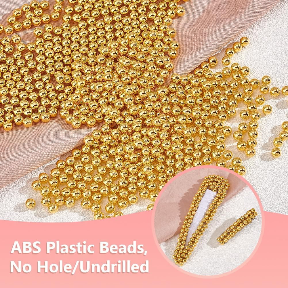 2400pcs 4mm Mini Golden Pearl Beads No Hole Loose ABS Plastic Pearl Beads Resin Filling Material Pearl Beads for Resin Crafting Nail Art Makeup Jewelry Making and Wedding DIY