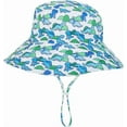 thumbnail image 3 of Baby Sun Hat UPF 50+ Wide Brim Bucket Hat - Adjustable Infant Toddler Sun Protection for Beach & Outdoor (Dinosaur Printed Blue,6-24 Months), 3 of 4