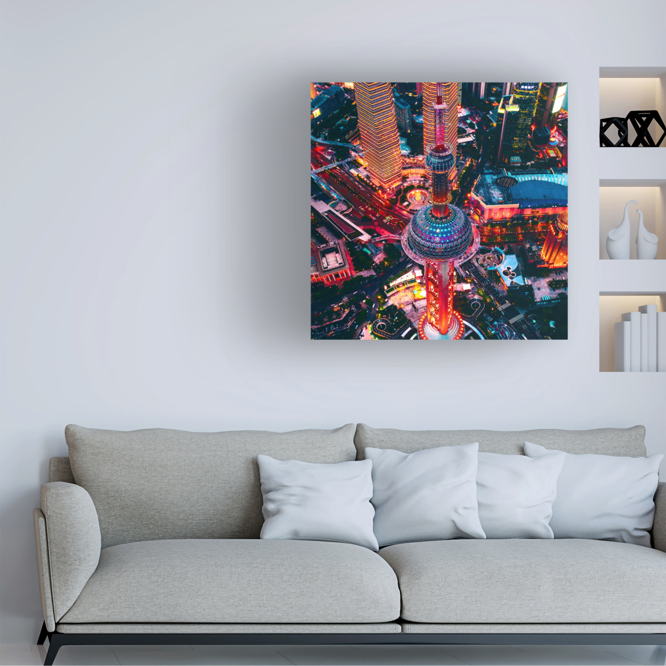 Canvas Wall Art - Carmine Chiriaco 'Oriental Pearl Tower' Wall Art for Living Room, Bedroom, or Office D?cor by Trademark Fine Art - 14 x 14 Inches