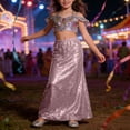 thumbnail image 2 of JIAYUE Girls A-Line Maxi Skirt Trendy Glitter Sequins Party Wear Stretchy Waistband Fashion Kids Versatile Casual Skirts For Toddler And Teen, 2 of 5