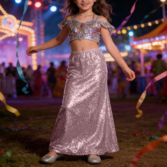 Girls Skirt Glitter Sequins Party Wear Stretchy Waistband Fashion Tutu Casual Flared A Line Skirt For Toddler Kids