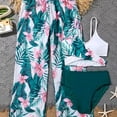 thumbnail image 4 of XIMIN Girls Swimsuit 3 Piece Bikini Bathing Suit Tropical Floral Swimwear with Cover Up Pants 8 11Y with Swimsuit with Coverup Pants, 4 of 5