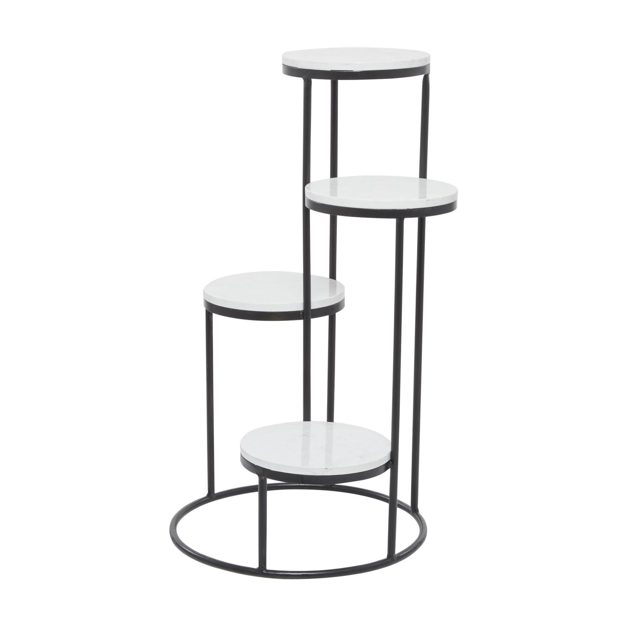 DecMode 17" x 17" x 31" 4 Tier White Marble  Plantstand with Black Base