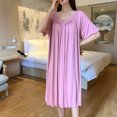 thumbnail image 2 of FEREMO Women's Sleepwear Modal V-Neck Ruffled and Flanged Nightdress Sleep Dress, 2 of 4