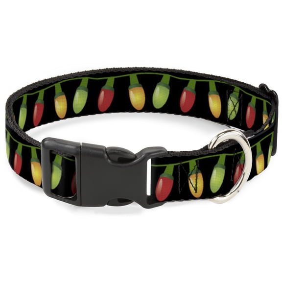 Buckle-Down Pet Collar, Dog Collar Plastic Buckle, Christmas Lights Black Multi Color, 7 to 8.5 Inches 0.5 Inch Wide
