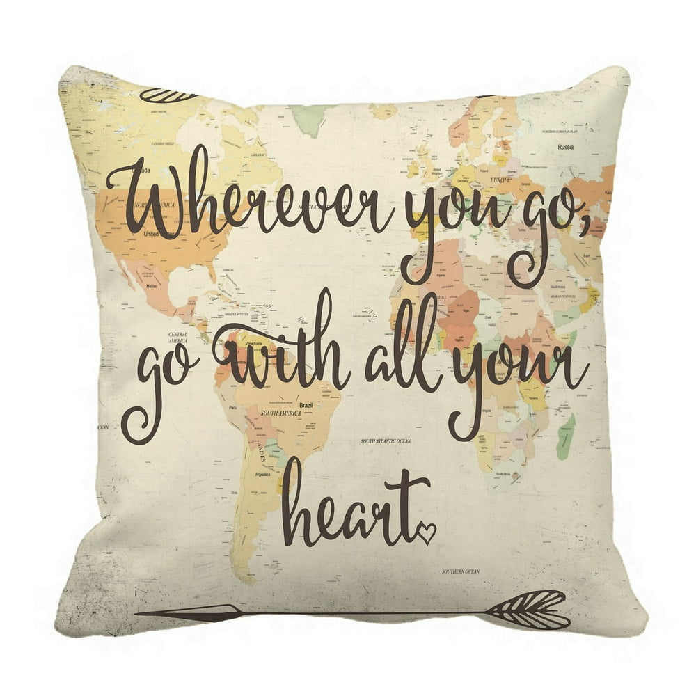 PHFZK Adventure Pillow Case, Old Style World Map with Inspirational