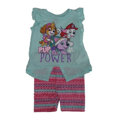 Nickelodeon Little Girls Blue Pink Paw Patrol Print 2 Pc Pant Outfit