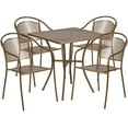 thumbnail image 2 of BizChair Commercial Grade 28" Square Gold Indoor-Outdoor Steel Patio Table Set with 4 Round Back Chairs, 2 of 5