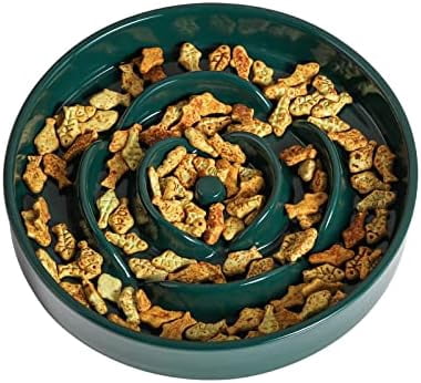 8.66 in Green Ceramic Slow Feeder Dog Bowl for Medium and Large Breed,Pet Feeding Dog Food Water Dish Heavy Weighted,Puppy Bowl for Fast Eaters,Puzzle Slow Eating Dish Modern Cute
