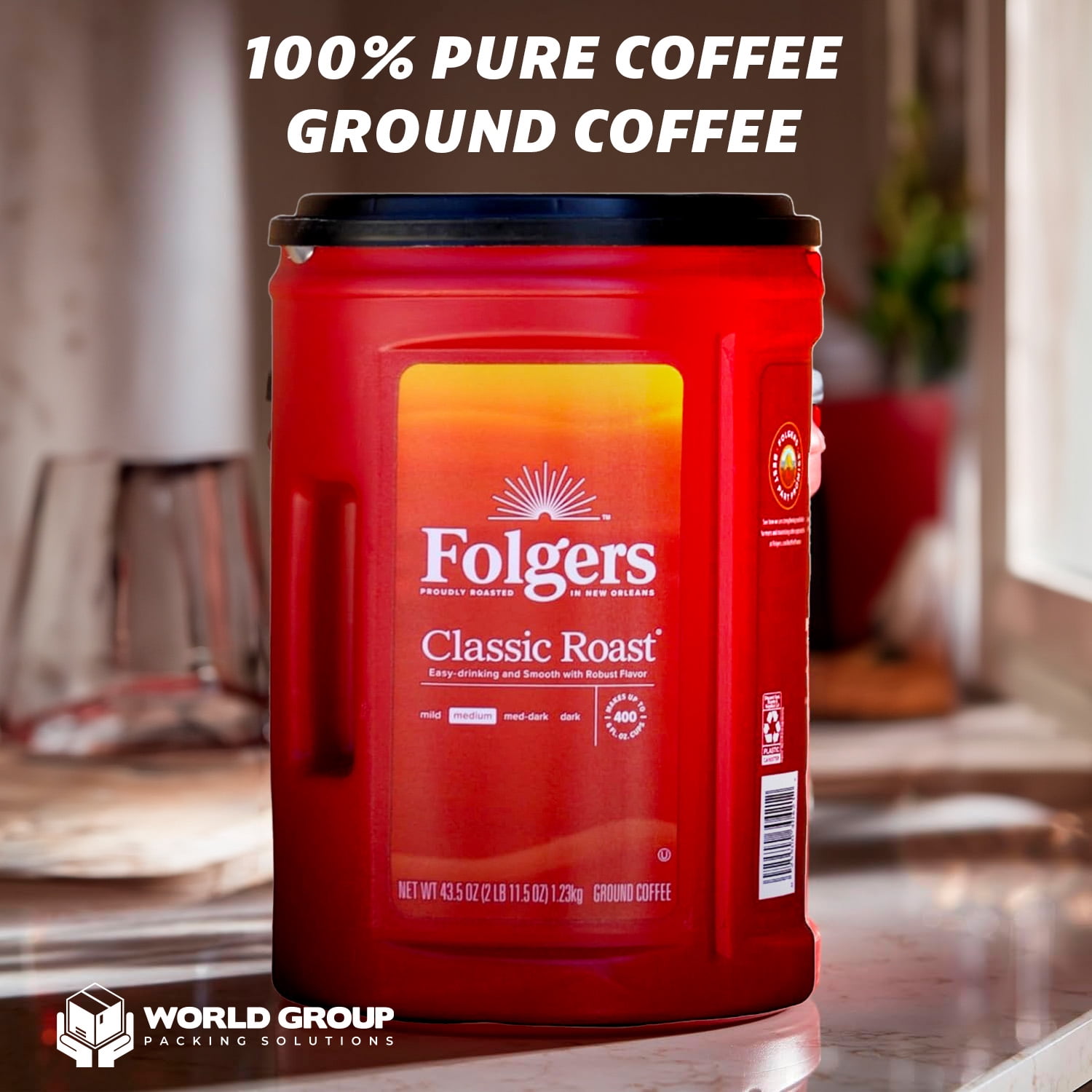 Folgers (3 Pack) Classic Roast Medium Ground Coffee - 43.5 Oz Each, Brews Up to 400 Cups (6 fl oz) - Rich, Smooth Flavor for Every Sip by World Group Packing Solutions