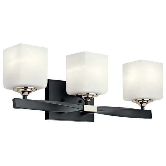 Kichler Marette 22.75" 3 Light Black Vanity Light with Satin Etched Glass Shades