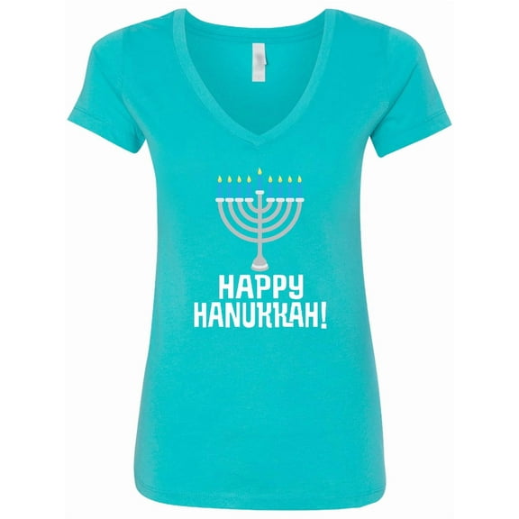 Inktastic Happy Hanukkah Menorah Women's V-Neck T-Shirt