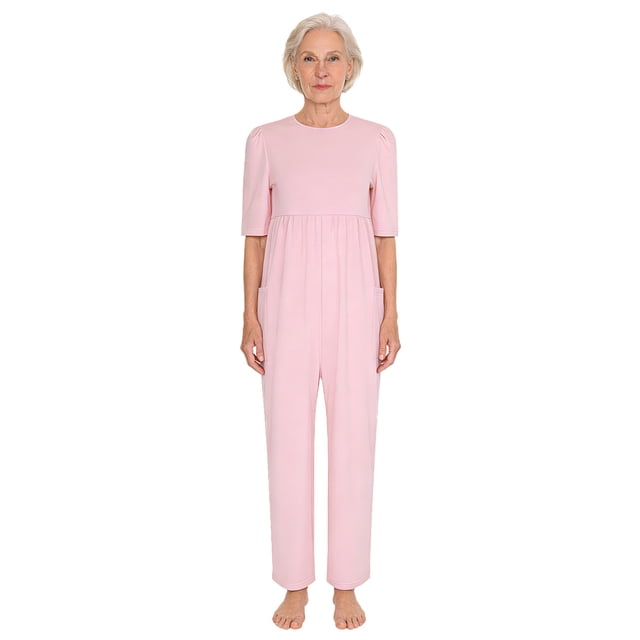 Kaerm Combinaison Adaptative pour Femmes Âgées à Besoins Particuliers, Manches Courtes, Pantalon Long pour Alzheimer, Rose, P