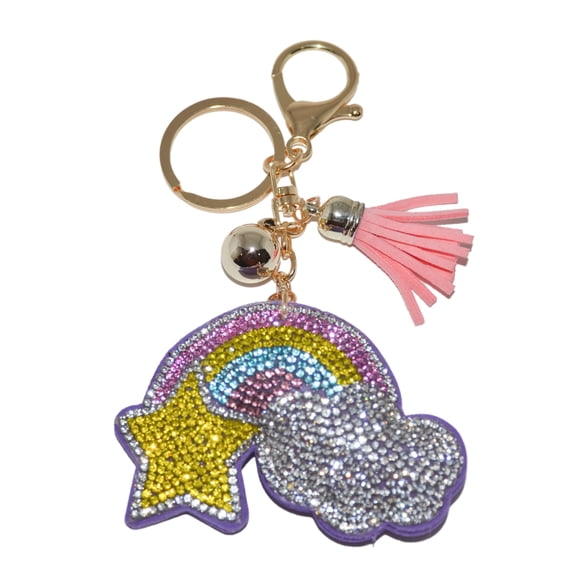 Rainbow Bling Keychains for Women or Girls Rhinestone Backpack Charm Purse Charm Key Fob Sparkle Keyring