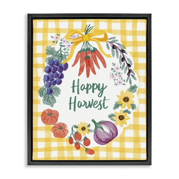 Stupell Industries Happy Harvest Kitchen Food & Beverage Painting Black Floater Framed Canvas Art Print Wall Art, 17 x 21