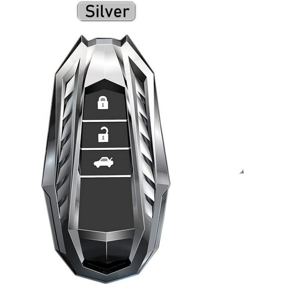 For Toyota Key Fob Cover Case Compatible with Toyota Sienna Venza Fortuner Land Cruiser RAV4 Prime Hilux C-HR with Key Chain (Silver)