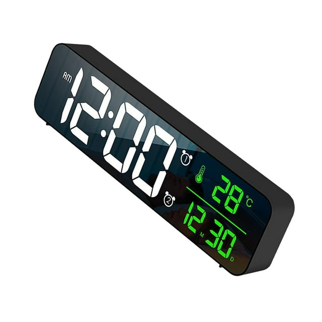 Reloj despertador digital de 10 pulgadas con pantalla LED, temperatura, fecha, calendario, AM/PM, reloj de pared 2 negro