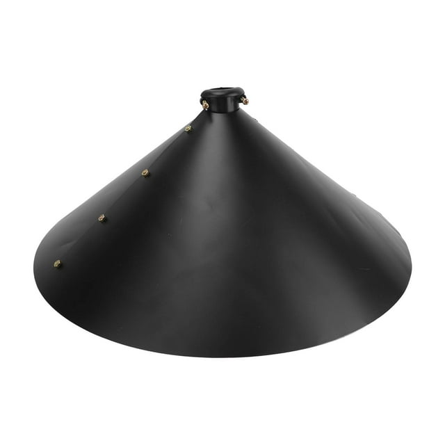 Squirrel Proof Baffle for protecting outdoor pole bird feeders and bird houses from squirrels and raccoons. Made of durable black powder-coated galvanized steel with a smooth, non-gripping surface. Cone-shaped design attaches securely to poles or shepherd hooks, ideal for bird feeder accessories.