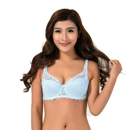 Pxiakgy lingerie for women Women Push Up Deep V Ultrathin Underwire Padded Lace Brassiere Bra LB 32B/70B Light blue + 32B