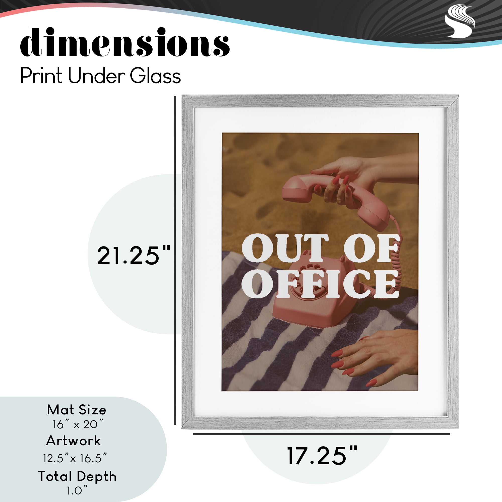 Out of Office Pink Phone Gray Framed Print Under Glass, design by Lil' Rue