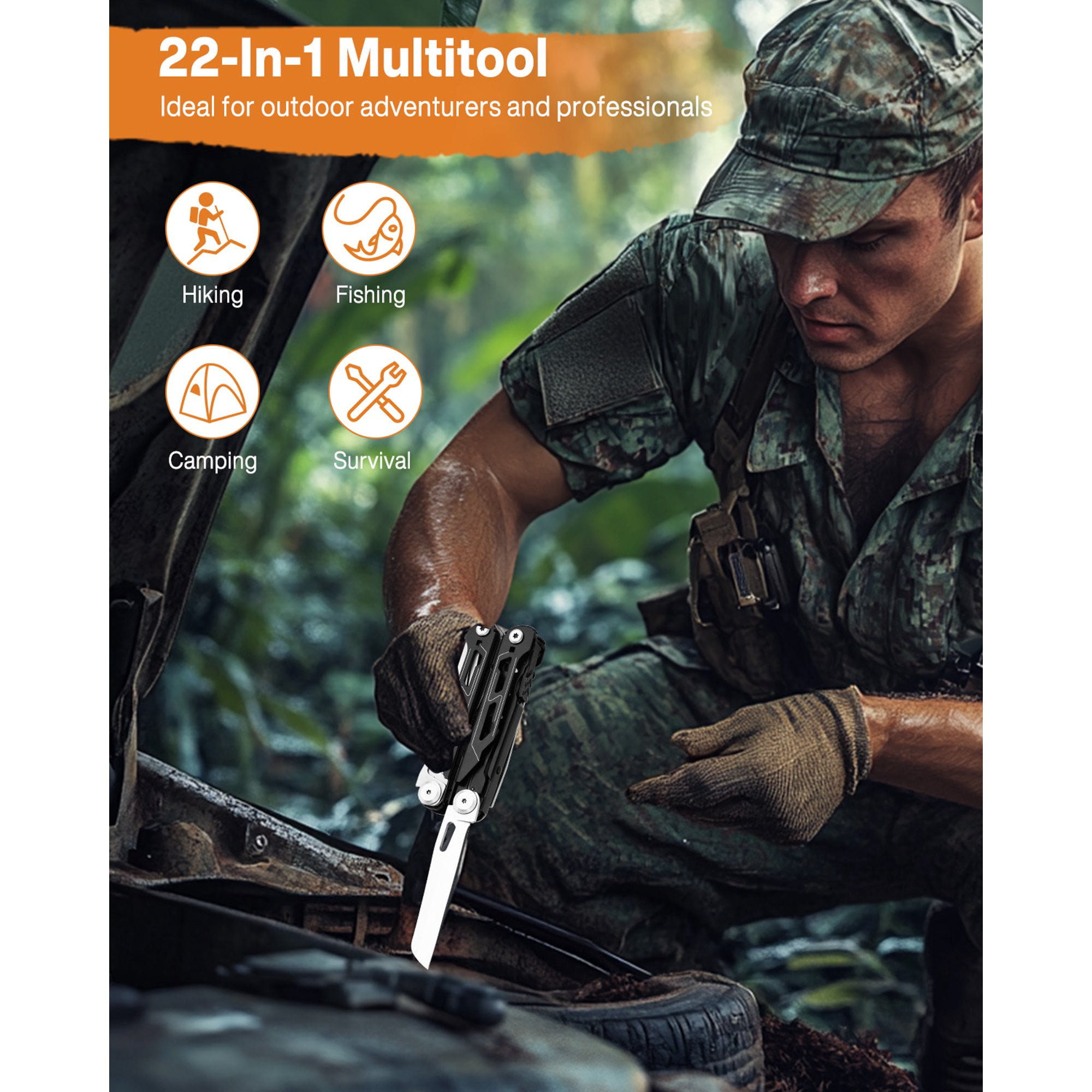 Multitool Pliers, 22-in-1 Folding Pocket Knife with Needle Nose Plier, Screwdrivers,Bottle Opener, Perfect Outdoor Tool