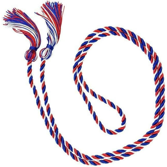 Clerkman's USA Military Graduation Honor Cords 68”, Red, White & Blue, Polyester/Nylon Secure Knotted Tassel