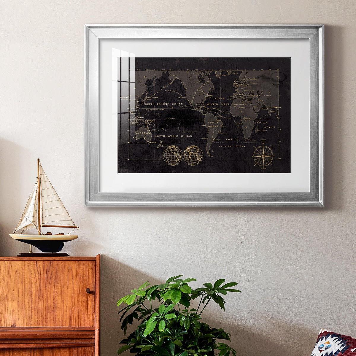 Black Gold Map Premium Framed Print - Ready to Hang