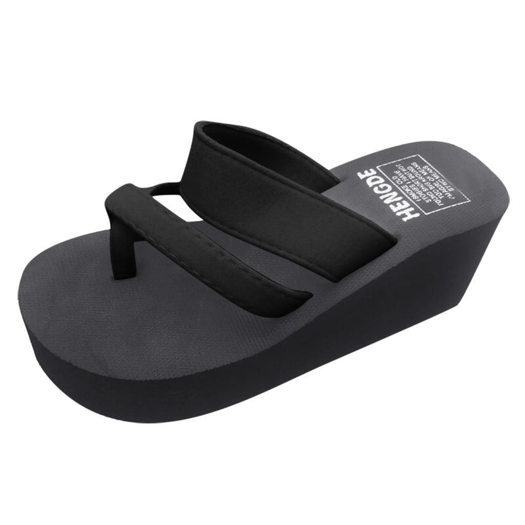 Jovati Summer Women Wedges Sandals Non Slip Flip Flops Sandals Flat Beach Slippers Shoe Black