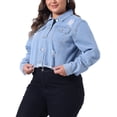 thumbnail image 4 of Chaquetas de mezclilla para mujer de tallas grandes Agnes Orinda, chaqueta de mezclilla recortada con botones, mangas largas, desgastada y deshilachada, 2X azul, 4 of 5