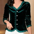thumbnail image 4 of Luxalzxs Womens Fall Winter Velvet Long Sleeve Button Down Casual T-Shirt Vintage V-Neck Velour Tunic Tops Work Blouses, 4 of 4