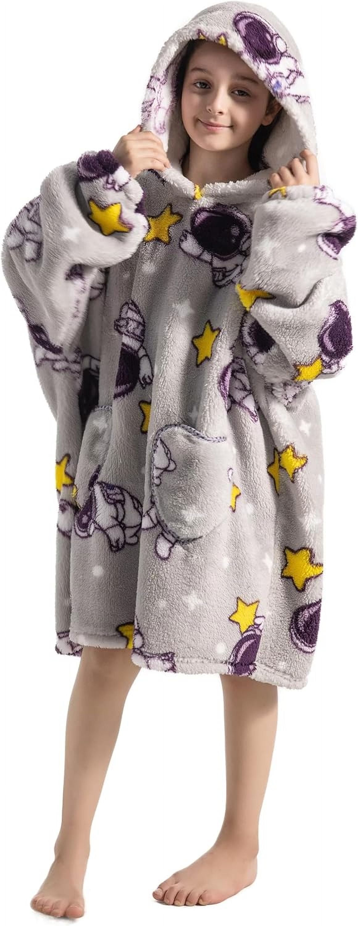 Wehilion 6-12YR Oversized Sweatshirt Hooded Blanket Sherpa Hoodie for Girls Boy Wearable Blanket Hoodie for Kids