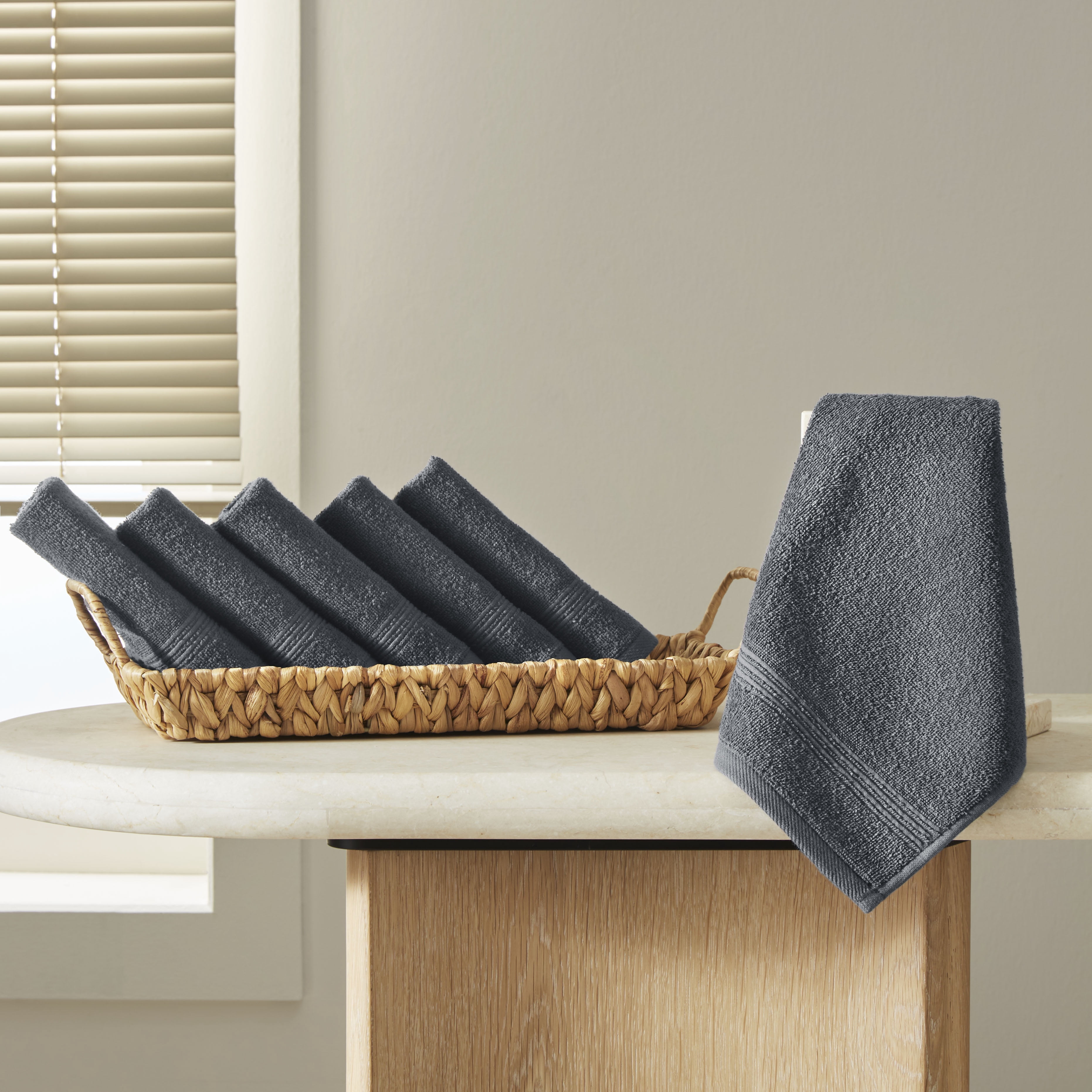 Ozdilek 6-Piece Washcloth Set, 13x13" 100% Turkish Cotton, Lightweight & Quick-Dry, Breathable Face Towels, Soft & Durable Wash Cloths for Daily Use, Gym, Travel, Anthracite Grey