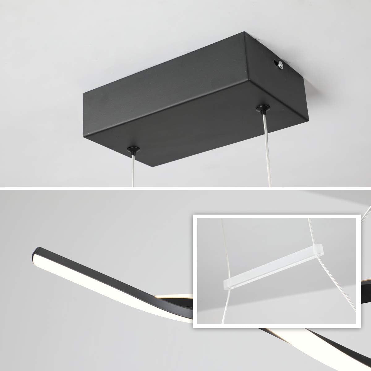 Garwarm Modern Chandelier Light, Dimmable LED Pendant Light with Remote Control, Acrylic Wave Chandeliers for Dining Rooms Bedroom Kitchen Restaurant, 3000K-6000K, 28W, Black