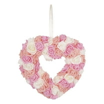ZMKIAG Rose Flowers Wreath Valentine’s Day Decorations, Heart Shaped Wreath Floral Rose Artificial Garland Door Wreath for Home Wedding Valentine's Day Decoration, 14 inches