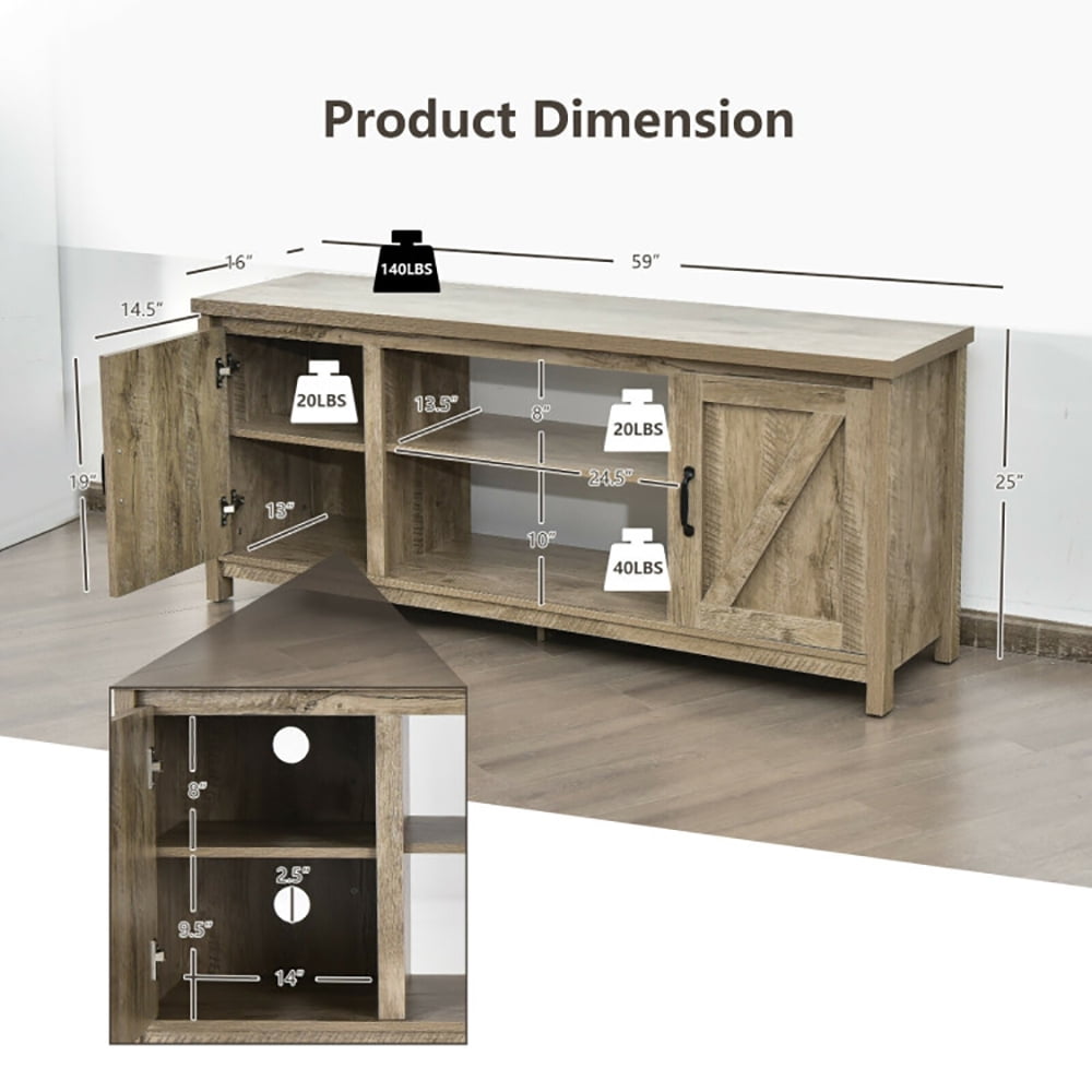 Finihen TV Stand, TV Cabinet, 59 Inches TV Stand Media Console Center with Storage Cabinet, Media Entertainment Center with Storage, for Living Room, Bedroom, Natural