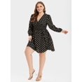 thumbnail image 3 of CurveSoul Gold Polka Dot V-Neck Lantern Sleeve Long Sleeve Elastic Waist Dress Comfortable Elastic Cuffs Mid Length Casual Dress, 3 of 4