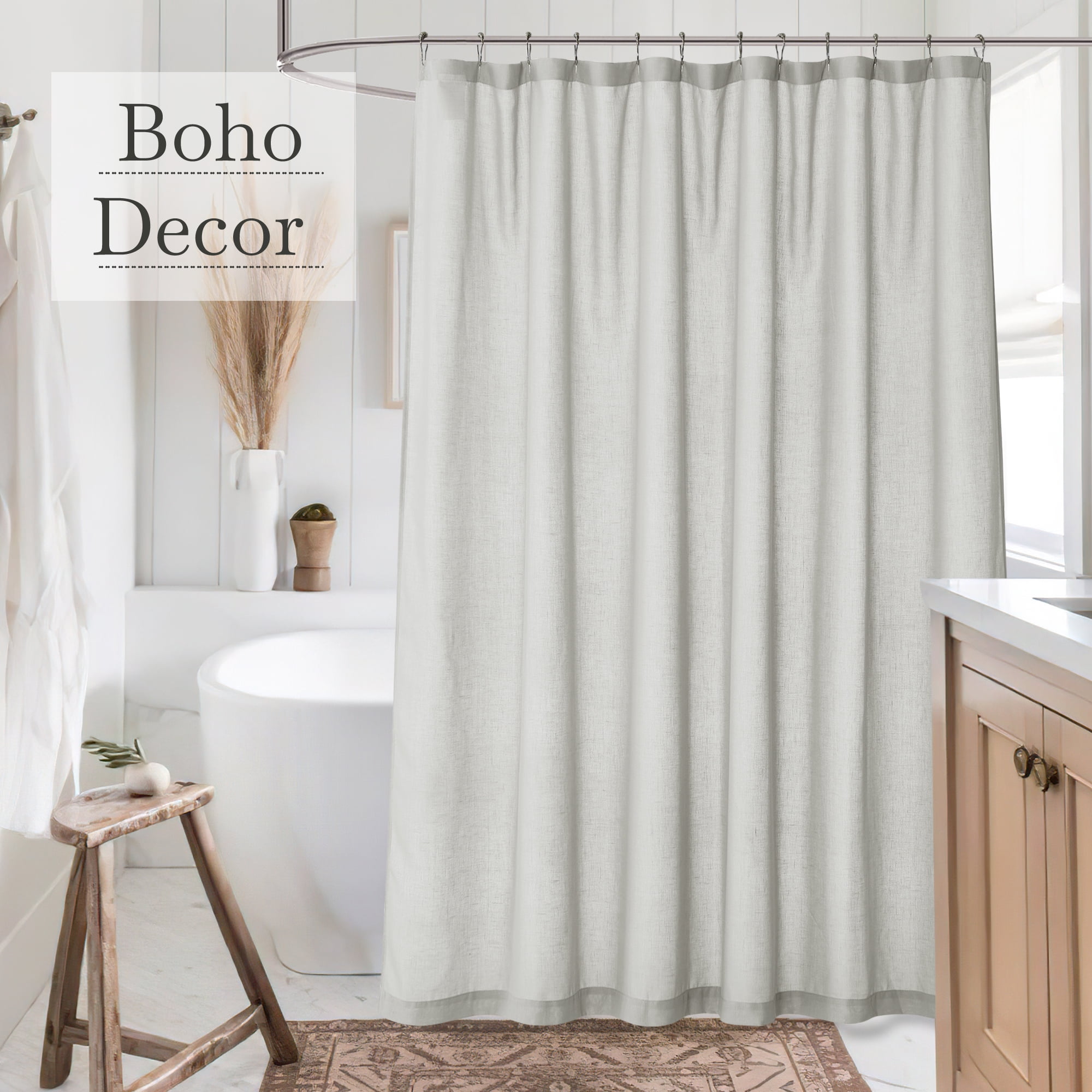 NICETOWN Linen Shower Curtain for Bathroom Linen Blend Button Hole Semi Sheer Lightweight Waterproof Shower Curtains for Bathtub, 72"x78", Hooks Included, Grey